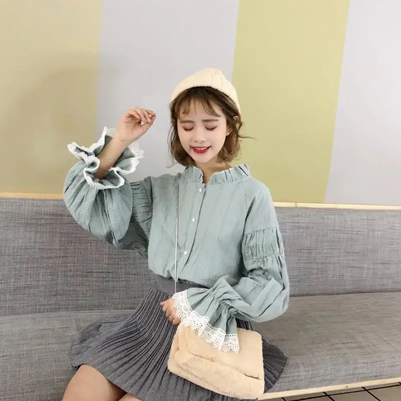 Blusas mujer de moda милые стильные осенние новые женские топы и блузки с круглым вырезом