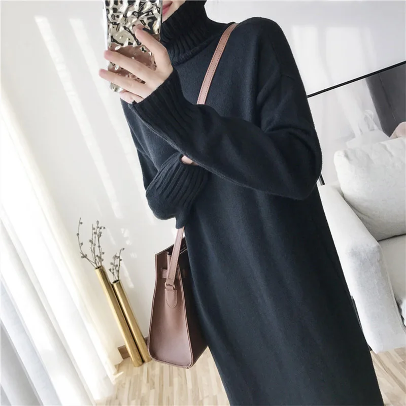 2019 зимние женские повседневные платья осенние с длинным рукавом Водолазка