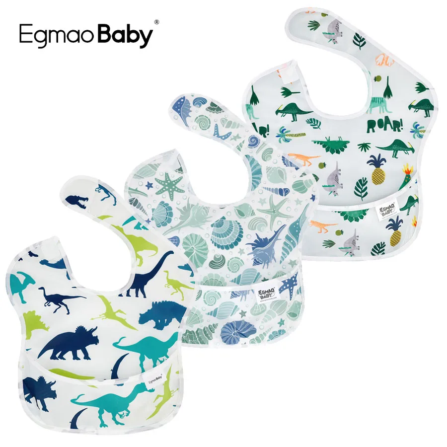 

Waterproof Baby Bibs 100% Polyester TPU Coating Feeding Bibs Unisex Washable Baby Bibs with Food Catcher for Baby Girls & Boys
