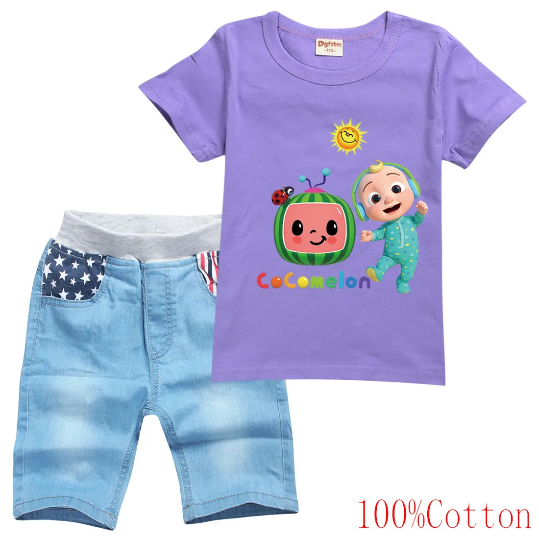 

2-16 Baby Boys Clothes Sets 2021 Summer Kid Cute Cocomelon T Shirt+denim Shorts 2pc Set Toddler Girls Outfit Children Sport Suit