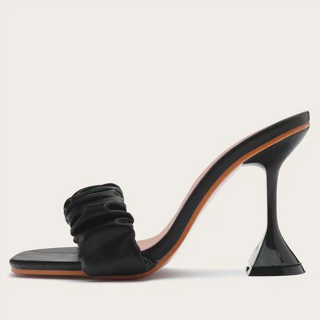 Женские мюли на прозрачном каблуке сандалии высоком тапочки модная летняя