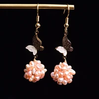 20mm pink natural freshwater baroque pearl earrings 14k butterfly original design fashion drop earrings women