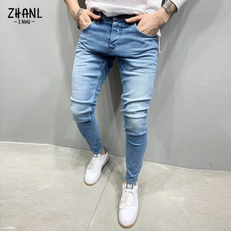 New Black Stretch Skinny Men Jeans Casual Trousers Fashion Brand Clothing Slim Wrangler Pants Man Denim Pants Rigid Jeans Blue