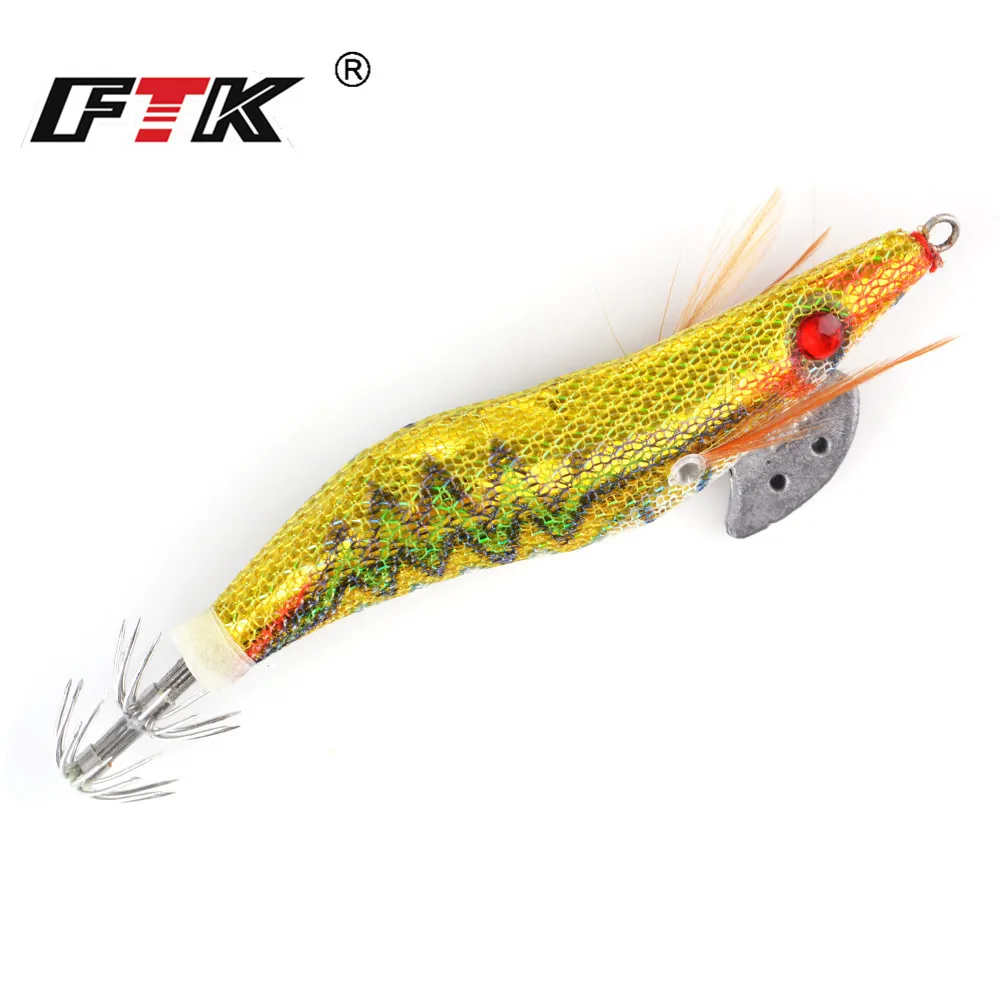 

FTK 80mm/100mm/120mm/135mm Fishing Lure Squid Hook Luminous Wobblers Jigs Octopus Wood Shrim Cuttlefish Hard Baits 3D Eyes
