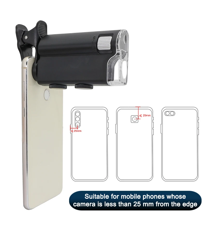 60X/100X Φ микроскоп с зажимом для сотового телефона карманное увеличительное