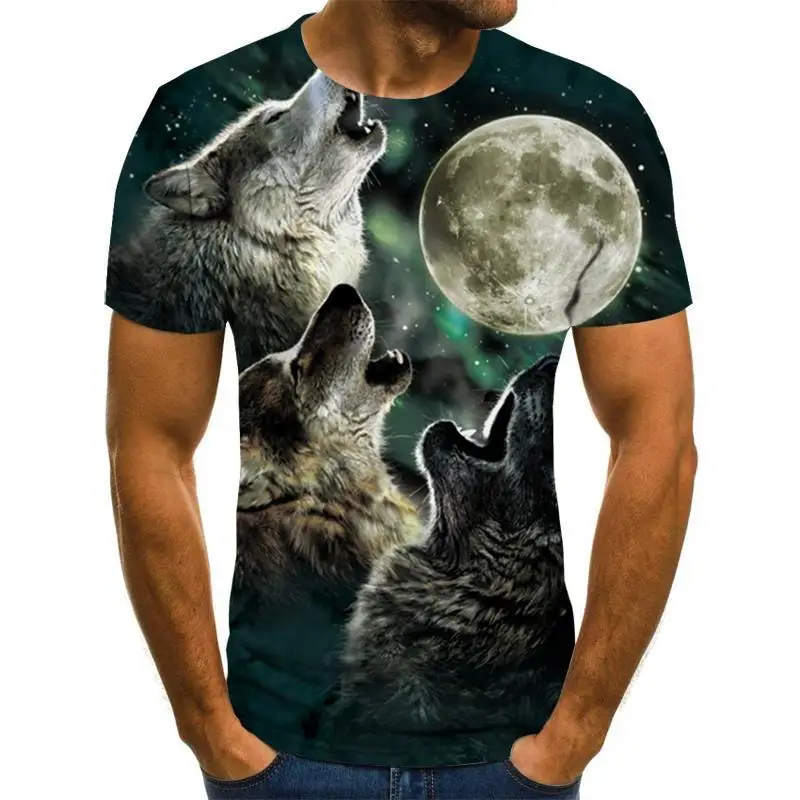 

Новинка 2021, крутая забавная футболка с 3D рисунком животных, собаки/волка, летние топы, футболка, Мужская футболка, модная мужская футболка с ...