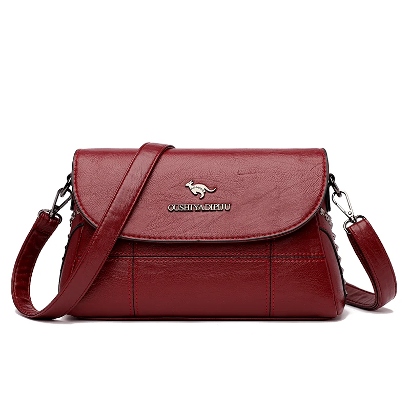 

Брендовая женская сумка-мессенджер, Высококачественная кожаная сумка на плечо, Женская винтажная сумка с клапаном, с заклепками, сумки чере...