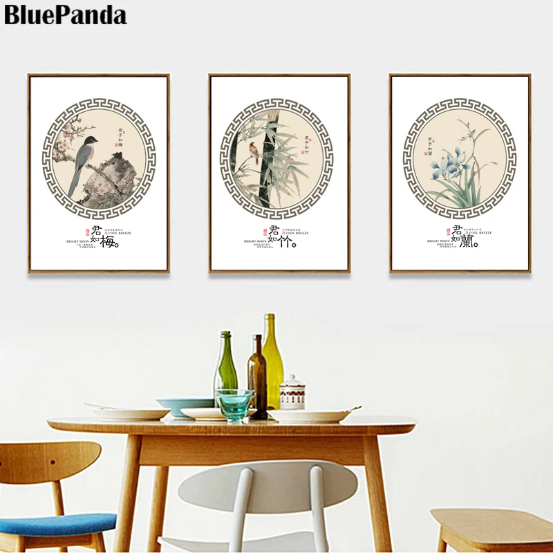 Китайские плакаты и принты бамбуковых птиц хризантемы картина маслом на холсте