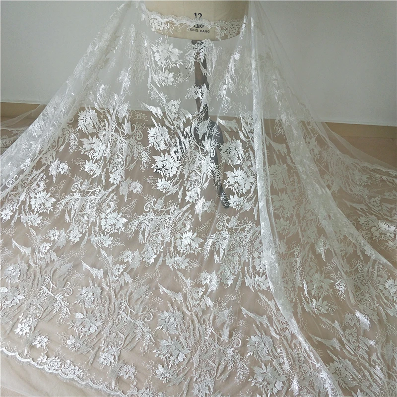 Все цветы Вышитые Тюль Кружева 1 ярд Блестки свадебное платье кружевной ткани