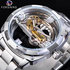 Часы наручные Forsining Мужские механические, автоматические золотистые квадратные часы-скелетоны с браслетом из нержавеющей стали