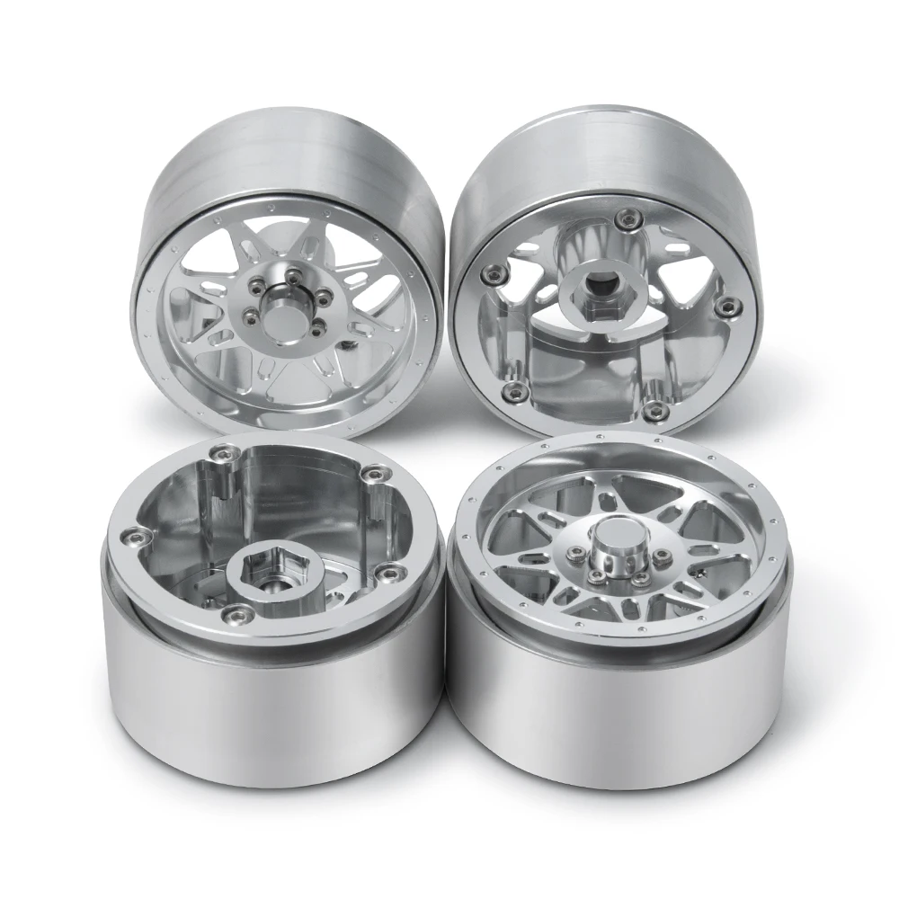 

YEAHRUN 4Pcs 2.2 inch Red/Silver Metal Alloy Beadlock Wheel Rims for AXIAL SCX10 D90 TRX4 90048 RR10 1/10 RC Crawler Car Parts