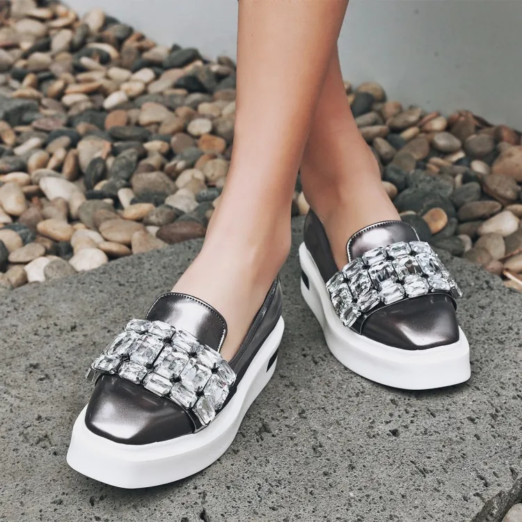Женская повседневная обувь на плоской платформе со стразами|Обувь без каблука| |