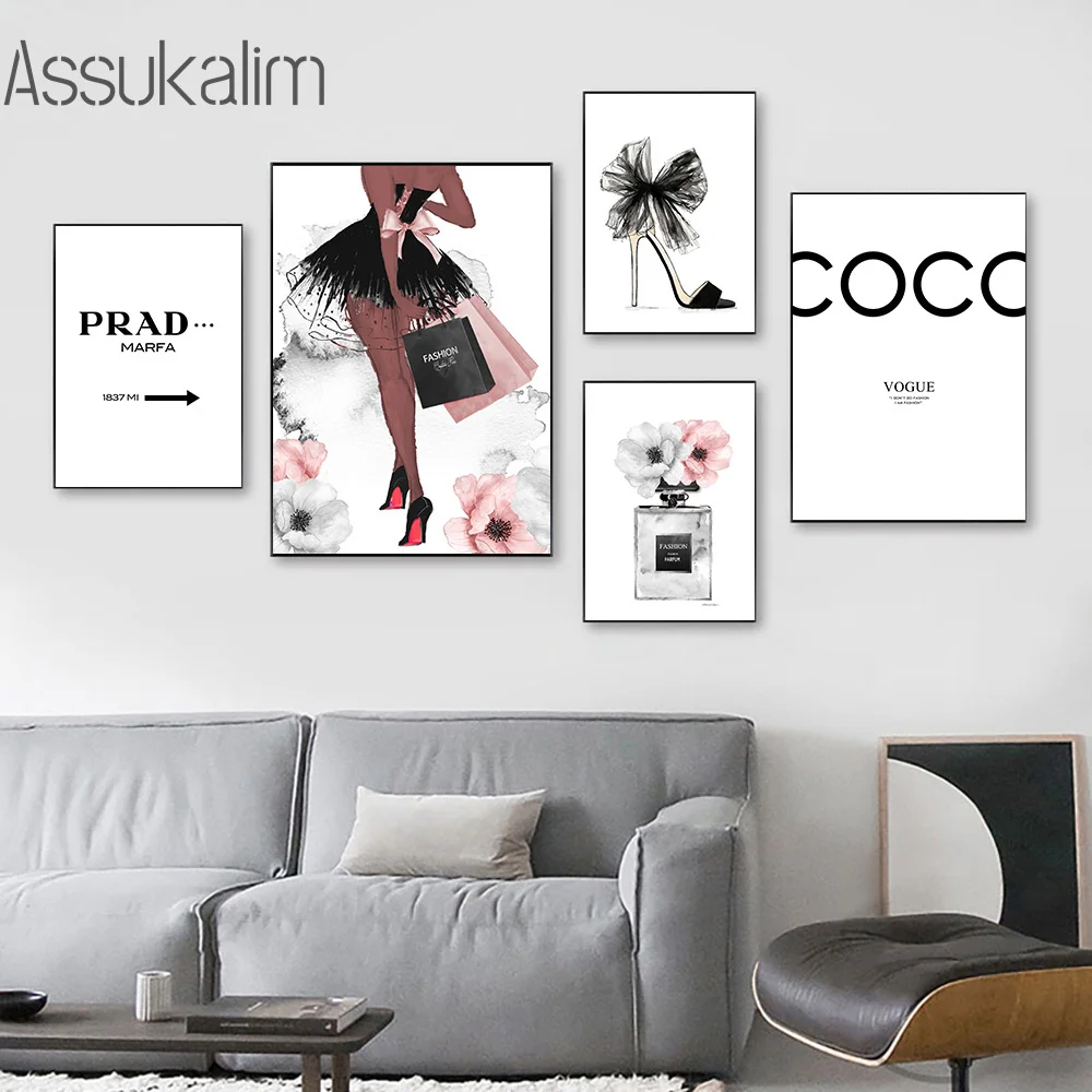 Модные плакаты принты флакон духов настенная Картина на холсте цветочные цитаты