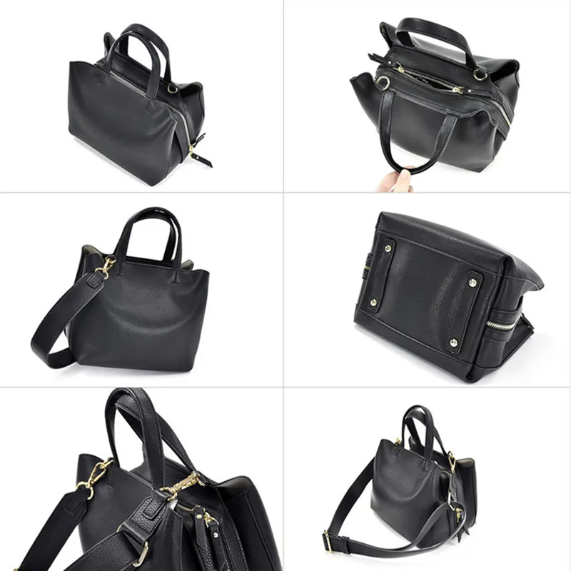 Женские сумки через плечо Vento Marea Boston черные широкие на ремне с верхней ручкой из