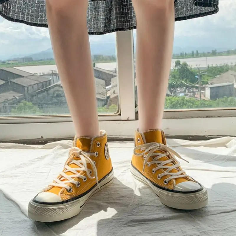 SJJH/женская зимняя парусиновая обувь с коротким ворсом высокие мужские кроссовки