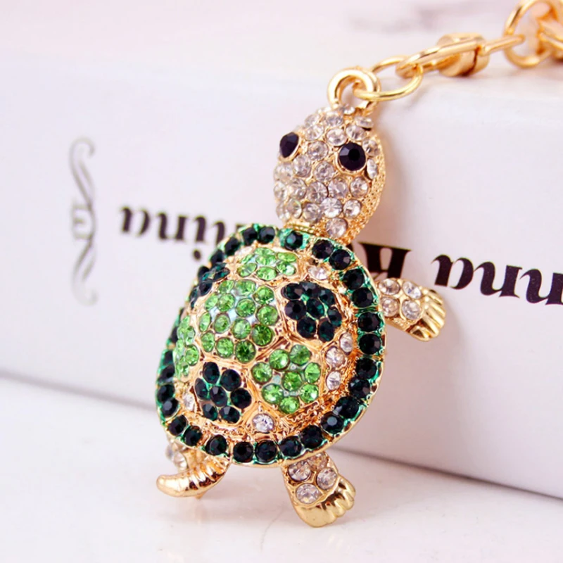 

Creative cute inlaid rhinestones little turtle car keychain woman bag accessories turtle keychain animal pendant