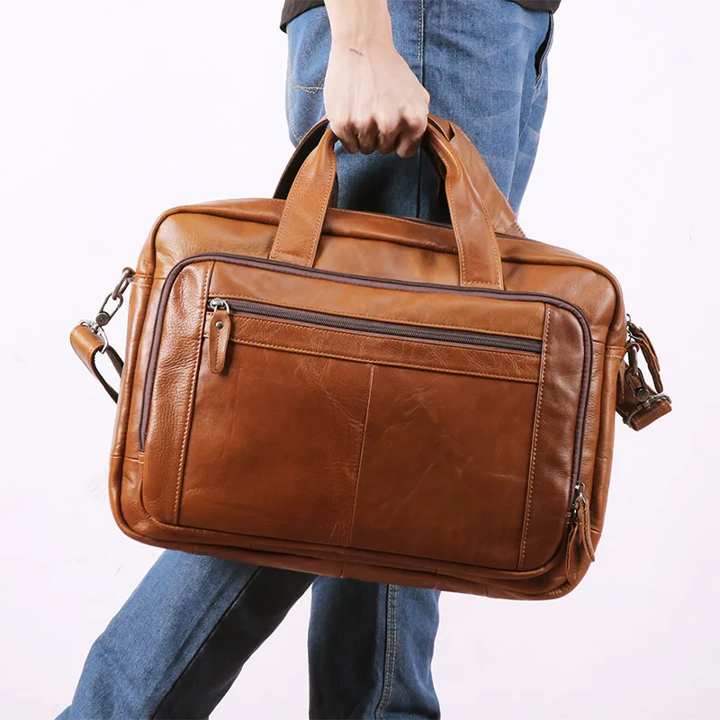 Large Men's Genuine Leather Handbag Male 15.6