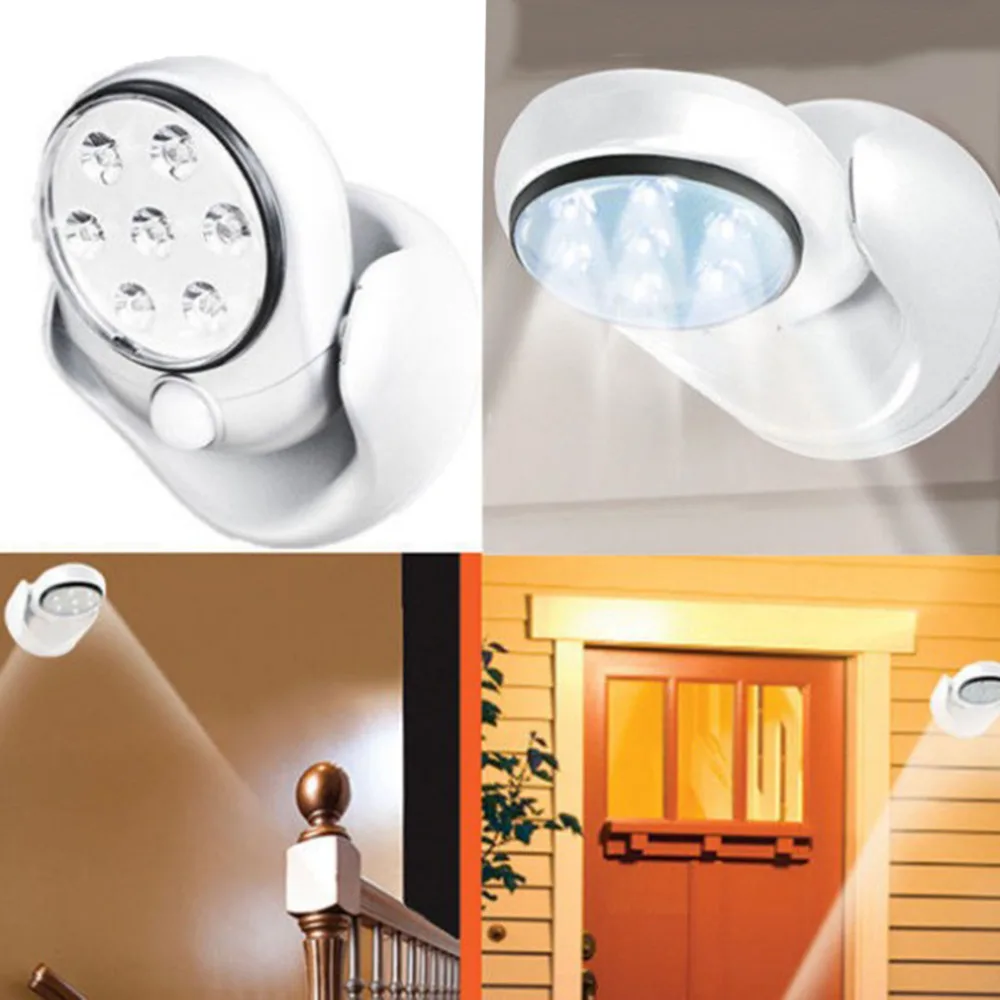 

6V 7 LEDs Cordless Motion Activated Sensor Light Lamp 360 Degree Rotation Wall Lamps White Porch Lights Indoor Outdoor Lighting