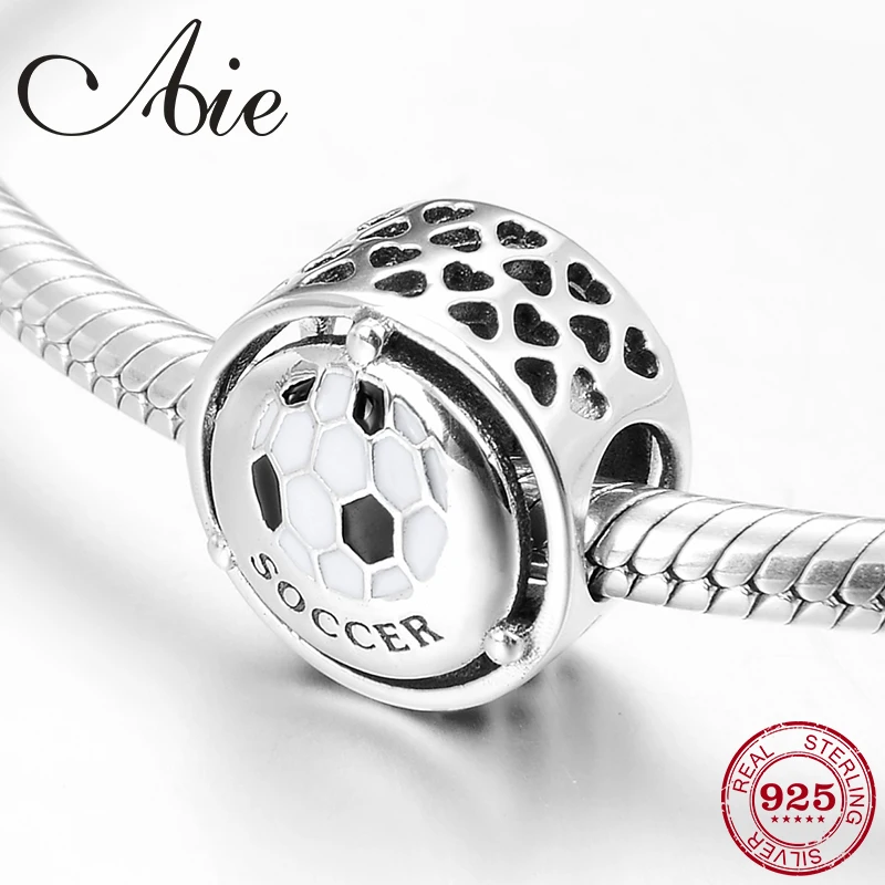 925 пробы серебряный футбольный узор очаровательные эмалированные бусины