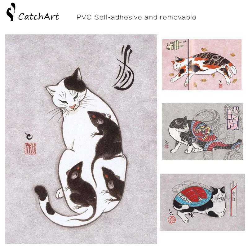 

Japanese samurai cat tattoo cat -Posters cudi poster/Vintage Home Decor Self-adhesive wall sticker removable posters