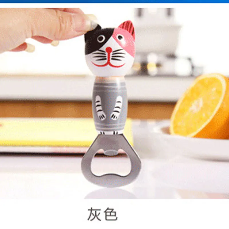 1pcs Magnetic Refrigerator Sticker Beer Bottle Opener Handmade Wooden Cartoon Cat New Bali Creative | Дом и сад