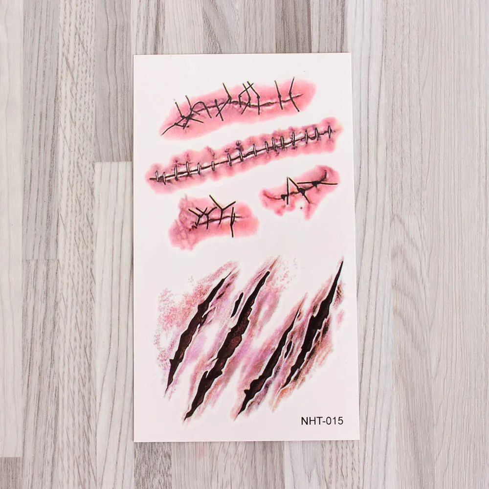 Временные мужские татуировки на Хэллоуин "Зомби шрамы" - подделка, имитирующая кровавое покрытие, декорирование ран и страшных травм. Новинка.