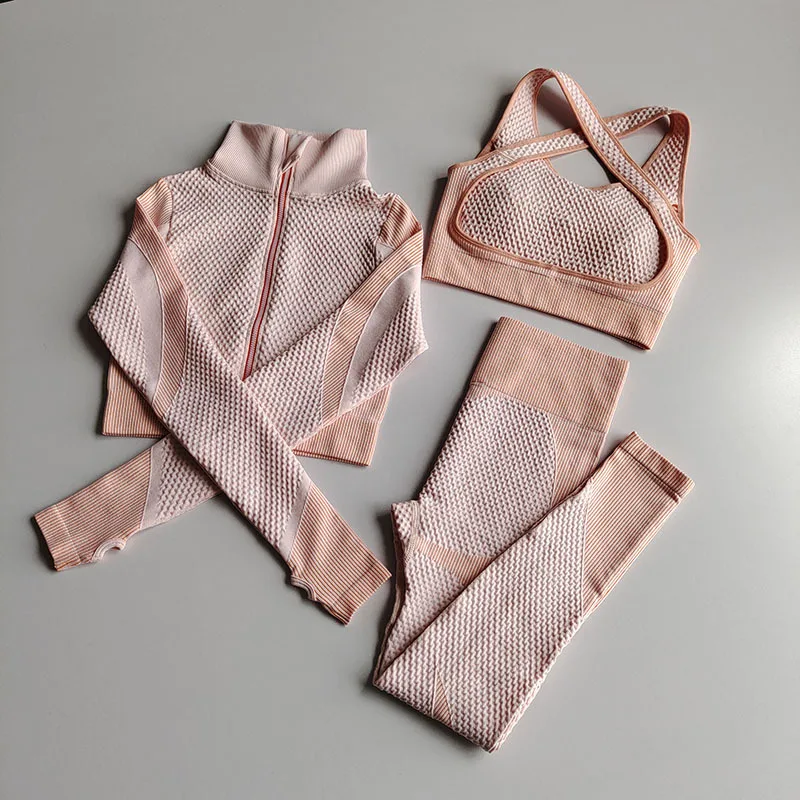 3 шт. Женский бесшовный комплект для занятий йогой и фитнесом|Комплекты йоги| |