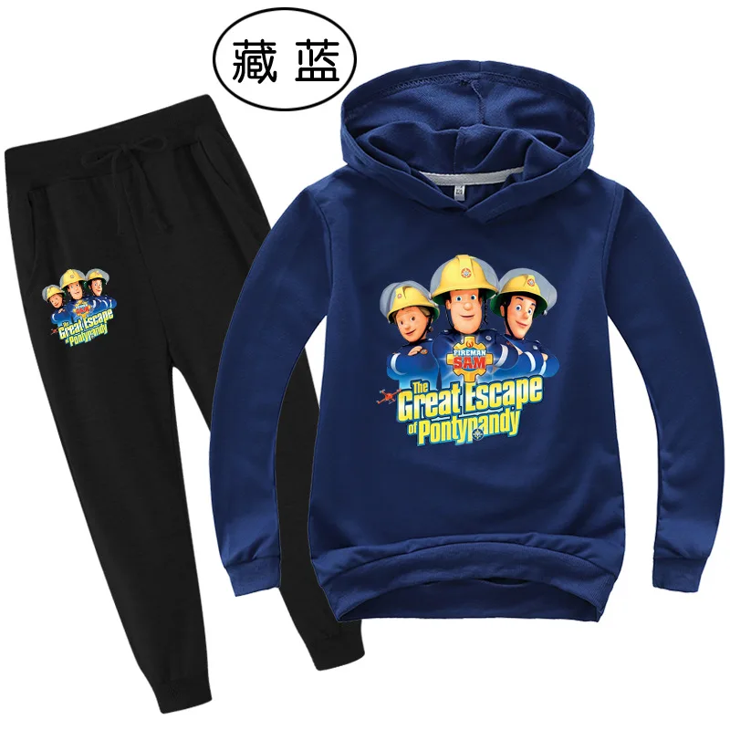 Fireman Sam New Clothes Halloween Shirts for Toddlers Cotton Girls Clothes Fall Baby Boy Clothes Set Teenage Hooded Top+Pants