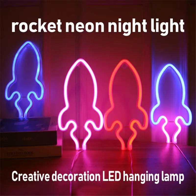 

Rocket Neon Night Light Hanging Lamp Creative Decoration LED Christmas Decoration Cute Anime For Home Bedroom Corridor Lighting