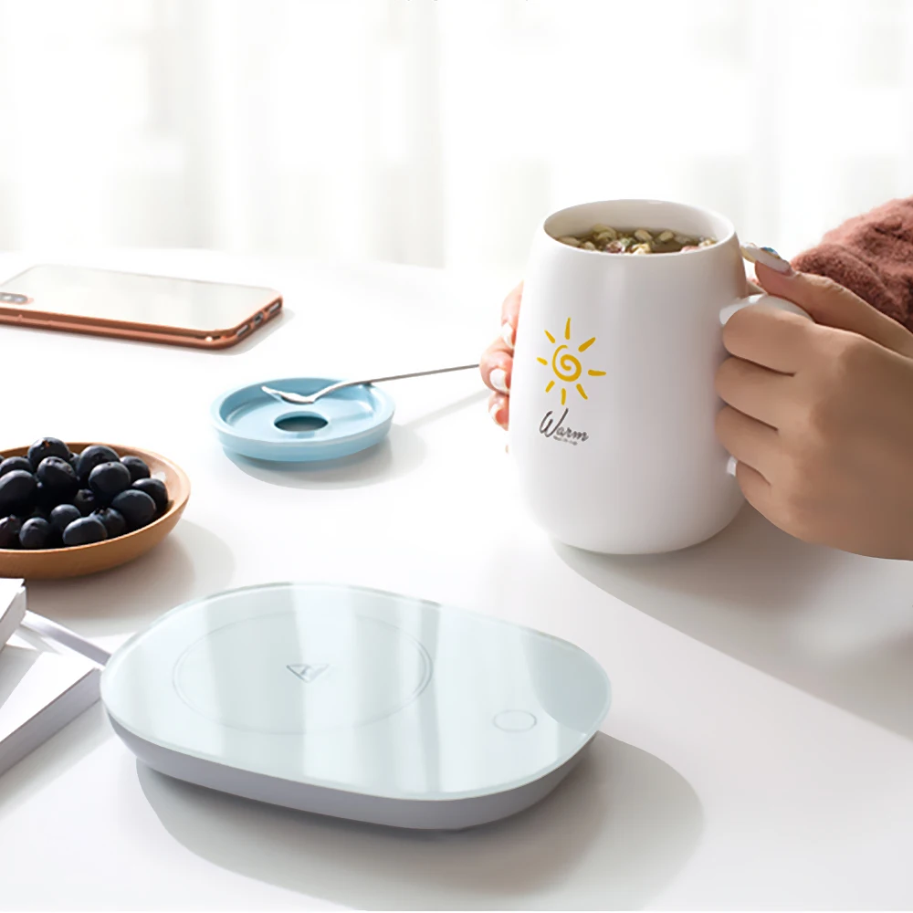 

110v/220V/50Hz Electric Cup Mug Milk Tea Coffee Drink Warmer Heater Tray Mat Gravity Sensor ABS+Tempered Glass US Plug 12x16x2cm
