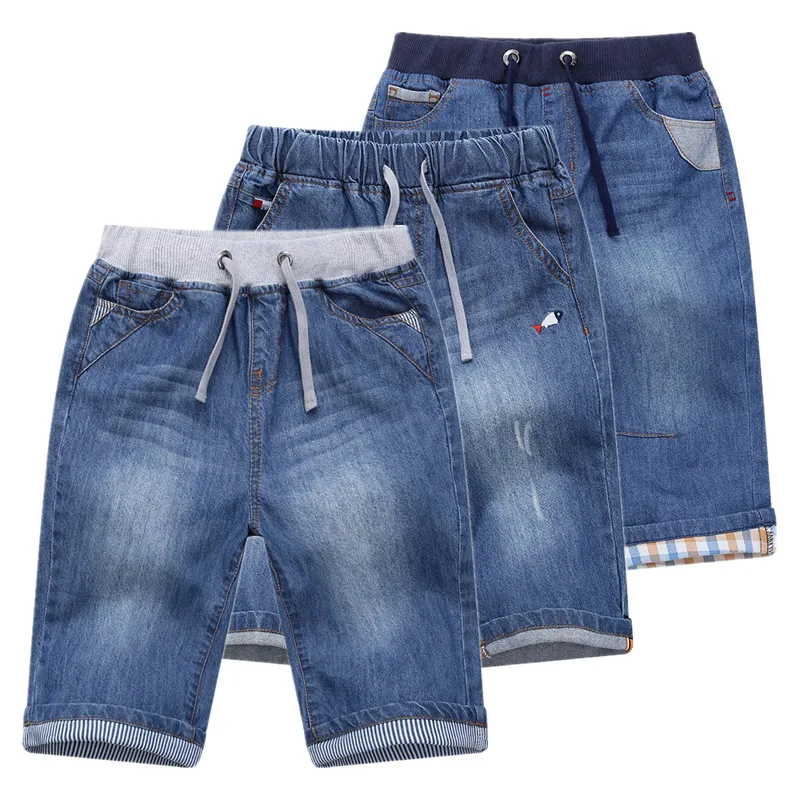 Boys Jean Shorts 2022 Summer Brand Design Printing Embroidery Lattice Kids Denim Shorts For Teen Boys 2-14Years Wear DWQ101