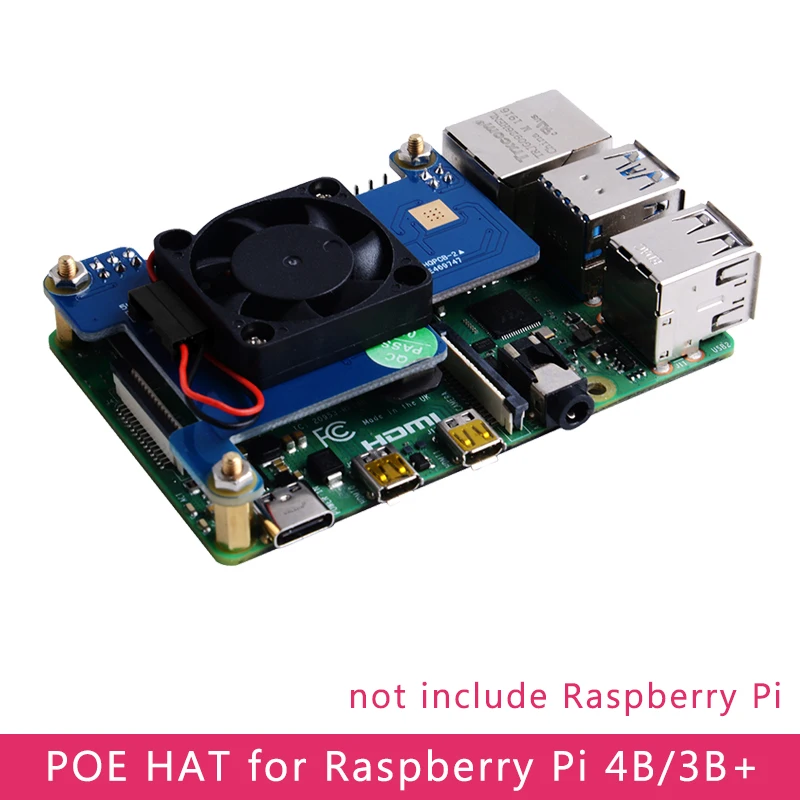 Плата расширения Raspberry Pi 4 Model B PoE HAT Power-Over Ethernet со встроенным охлаждающим
