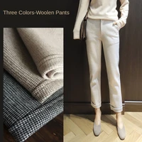 plaid woolen pants womens autumn winter cropped trousers high waist simple commuter flanging harem pants women bottoms pants