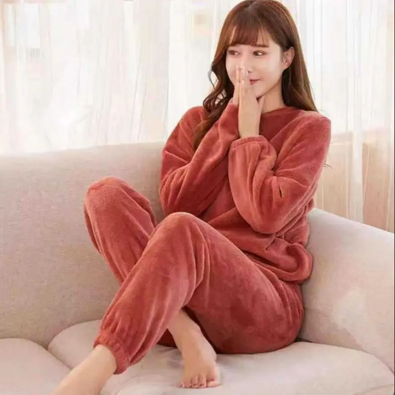 

2020 new winter ladies warm pajamas sweet pajamas set soft flannel pajamas set mother loose casual home wear [40-80kg]