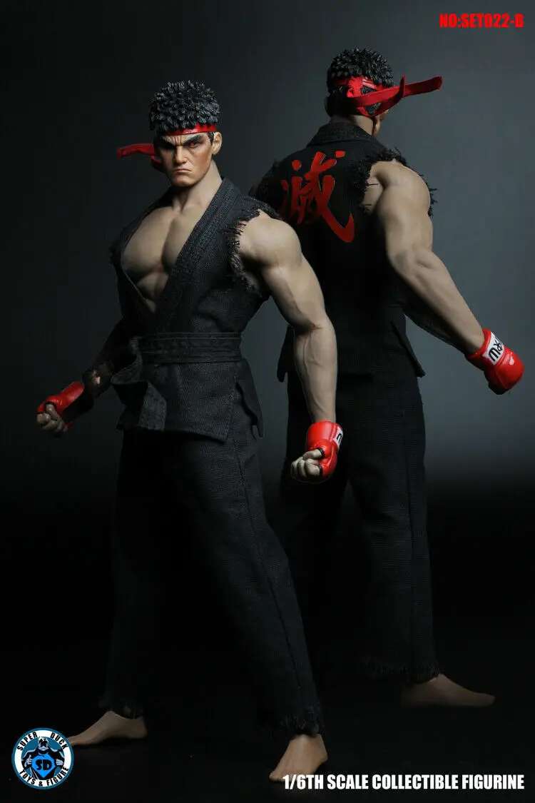 Street Fighter черный Рю 1/6th Косплей Костюмы+ повязка для головы лепить Супер утка SET022B