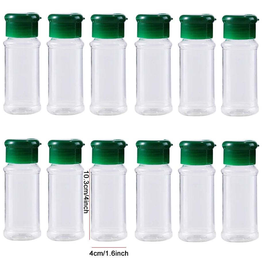 Plastic Spice Bottles Round Shape 100ml Salt Pepper Shaker Seasoning Jar Chili Container Bottle 12pcs |