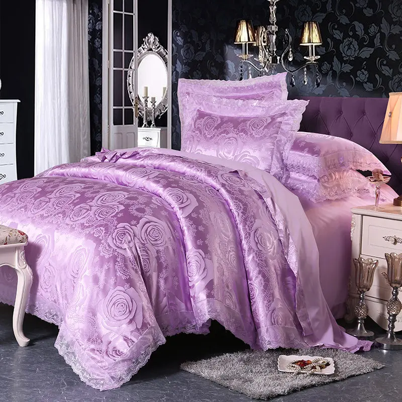 

2021 New Lace Jacquard Bedding Set European Luxury Style Home Linens Flower Duvet Cover Flat Sheet Pillowcase Palace Bedclothes