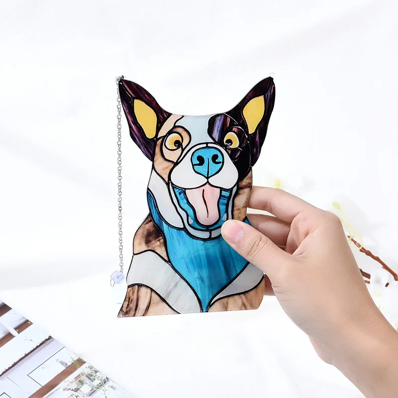 

Stained Glass Cat/Dog Window Hanger Sun Catcher Kitten Window Hanging Suncatcher Painted Cartoon Ornament Pendant Dropshiping