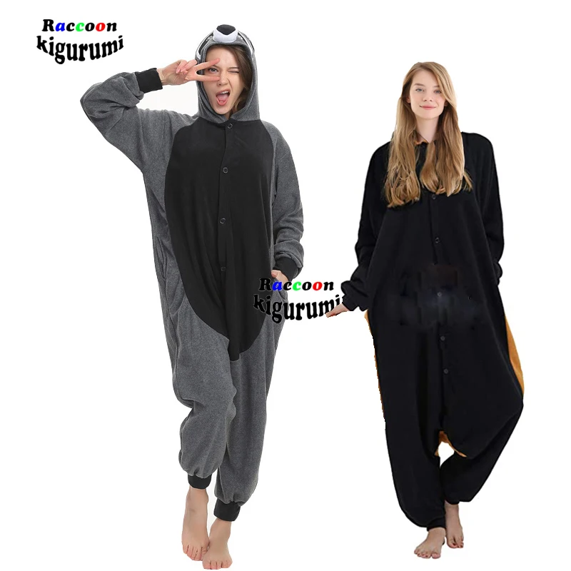 

XXL 180-200CM Raccoon Kigurumi Onesies Adults Fleece Women Onsie Men Pajamas One-Piece Pijamas Animal Cosplay Costume Halloween