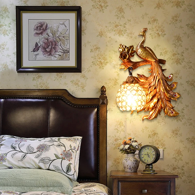 

Nordic Peacock Crystal Led Wall Lamp Living Room Wall Background Industrial Decorative Lighting Lamp Aisle Corridor Decor Light