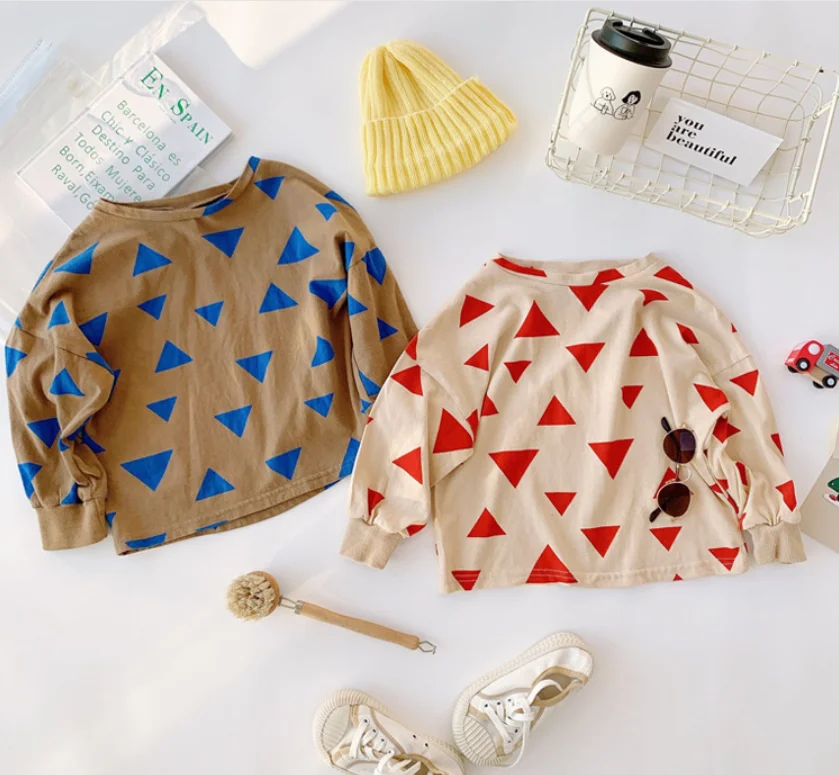 Весенне-Осенние футболки с длинными рукавами и треугольным принтом для