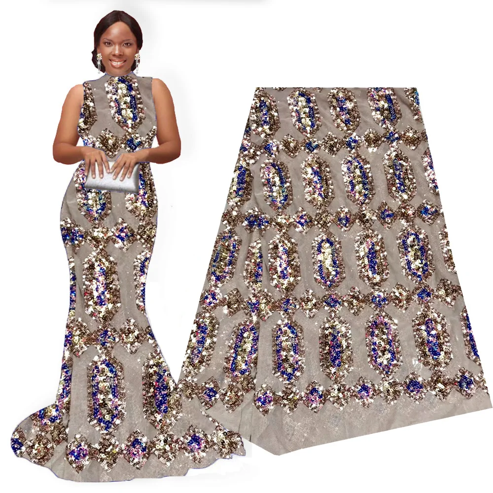 Кружевная ткань в африканском стиле роскошная жемчужная расшитая блестками 5