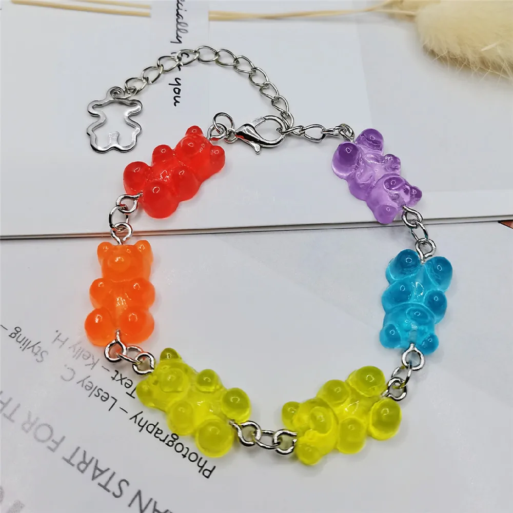 

Rainbow Fudge Rubber Cute Bear Bouncing Hip Hop Jelly Bracelet