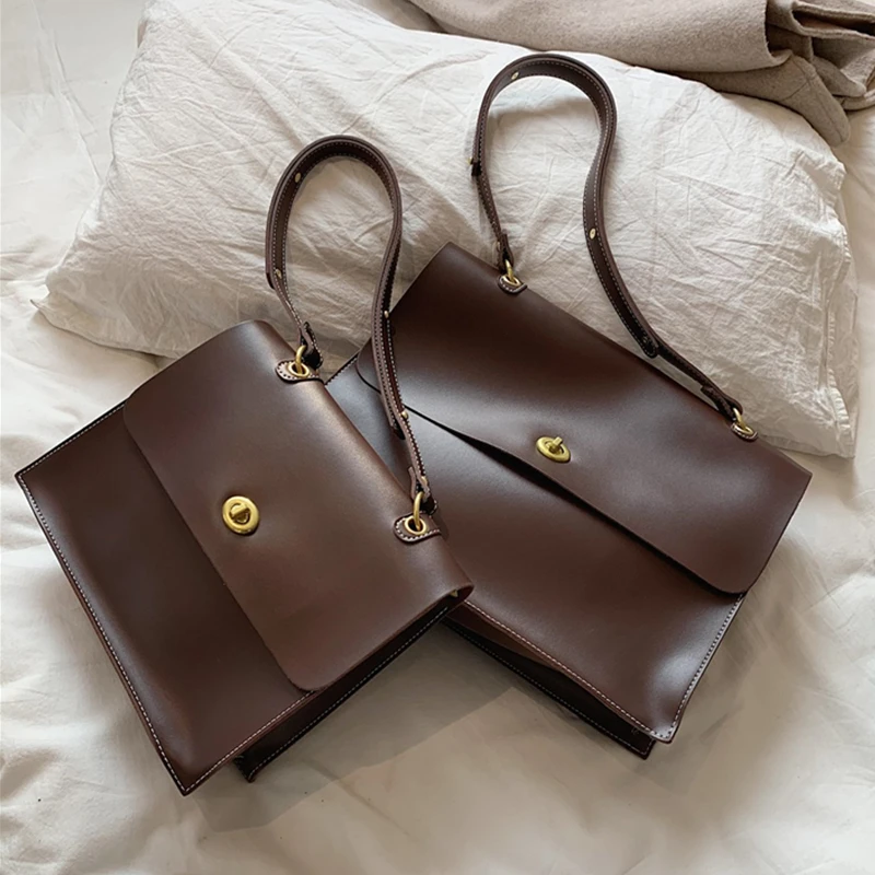

Vintage Soft Big Shoulder Bags For Women Simple Large Capacity Work Female Briefcase PU Leather Ladies Baguette Bags Trends 2021