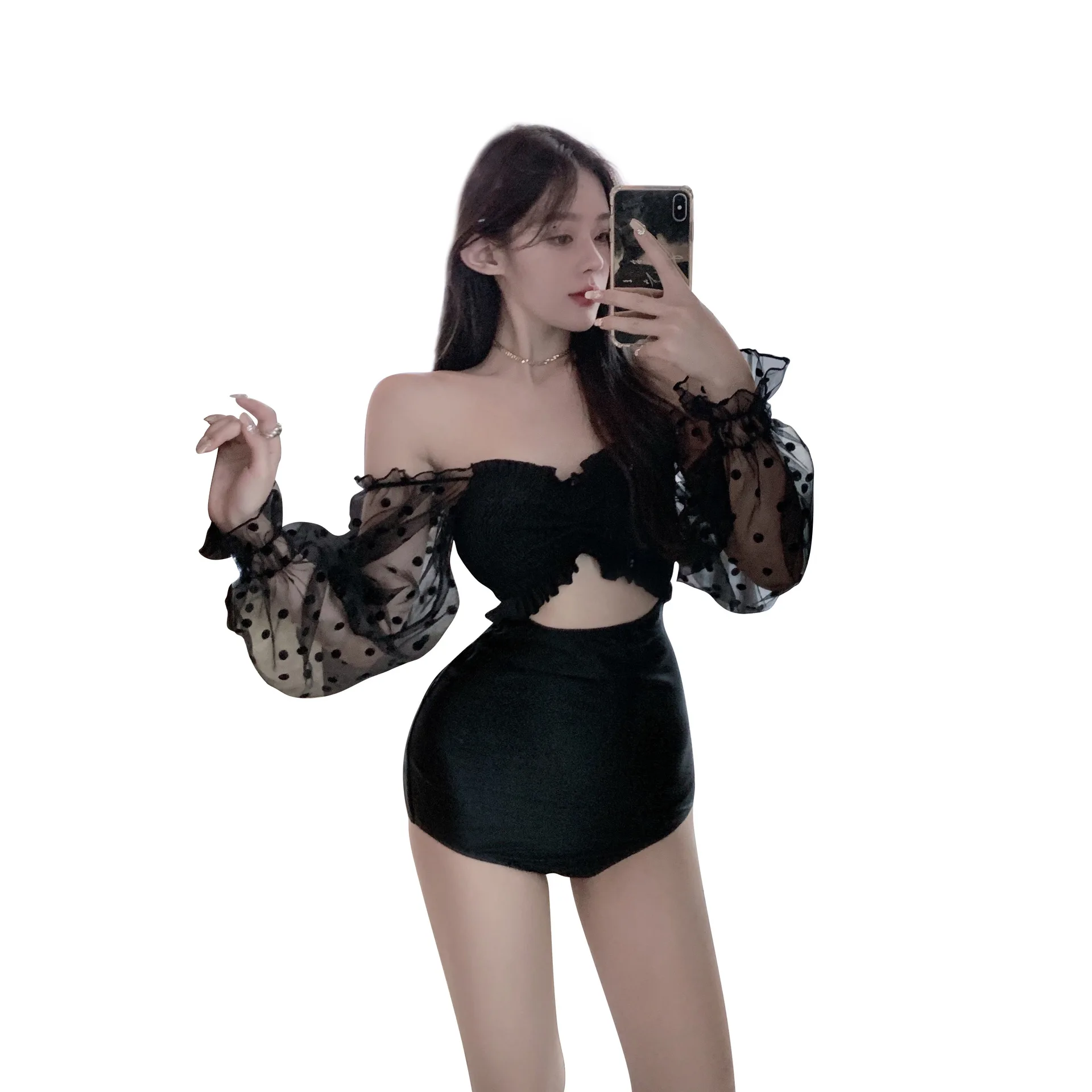 

Beachwear Swimsuit For Girls One Piece Women's Swimwear Sports Solid Female Swimming Suit Long Sleeve Bathing Suit