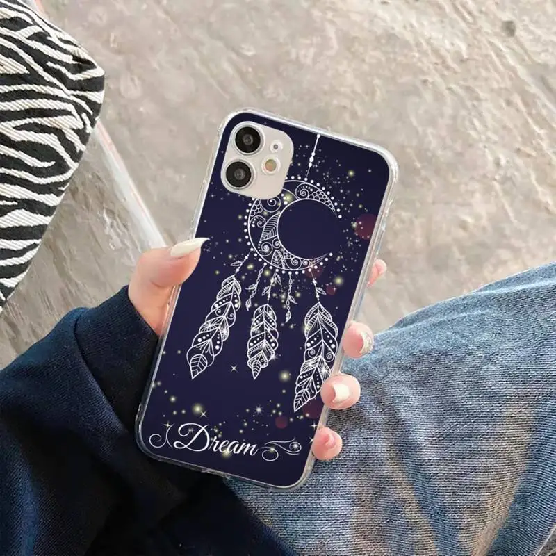 

Dream Wings Wind Chimes Feather Phone Case Transparent for iPhone 11 12 mini pro XS MAX 8 7 6 6S Plus X 5S SE 2020 XR