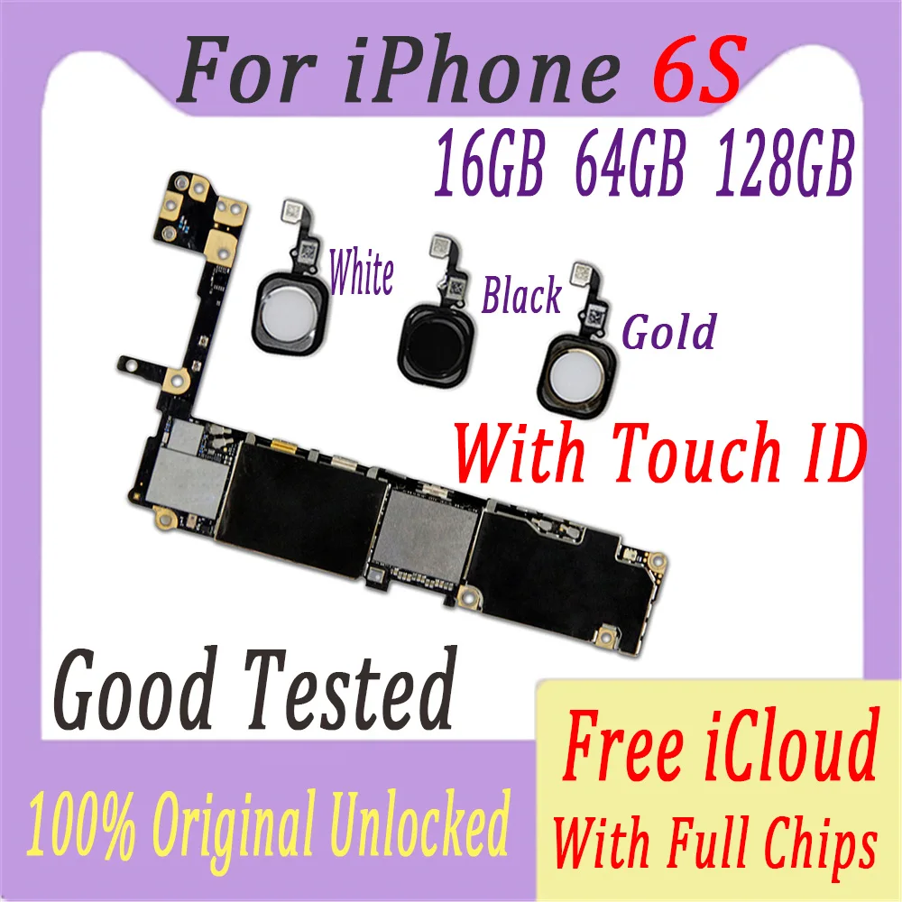 16GB / 64GB /128GB for iphone 6S Motherboard With/NOTouch ID,Original for iphone 6 S logic boards with Full Chips good tested