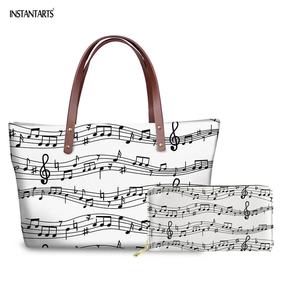 

INSTANTARTS горячая распродажа Женские сумки из музыкальных нот; 2 предмета в наборе, шт./компл. ручная сумка & кошелек модные брендовые дизайнерск...