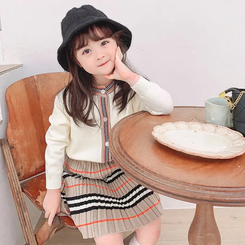 Осенне-зимние комплекты одежды для маленьких девочек 2 шт. кардиганы + юбки в