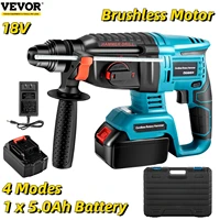 vevor brushless electric cordless rotary hammer drill 4 modes rechargeable wireless impact drill power tool 5 0ah battery case